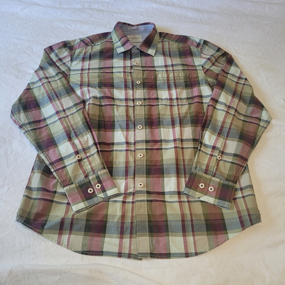 Tommy Bahama Jeans Island Crafted Mens L Plaid Cotton Long Sleeve Modern Fit